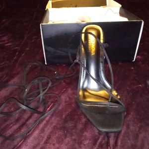 Size 7.5 all black, 4 inch, lace up heels, for really narrow feet, Fashion Nova